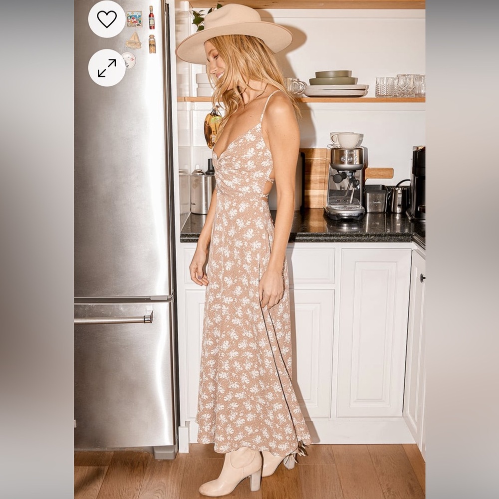 Picturesque Moments Brown Floral Print Strappy Maxi Dress